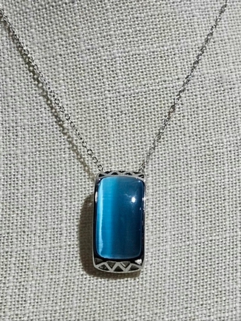 Blue Cat's Eye Moonstone Silver Necklace
